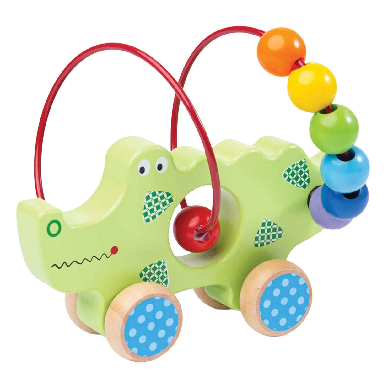 Bigjigs wooden push-along crocodile with bead spiral