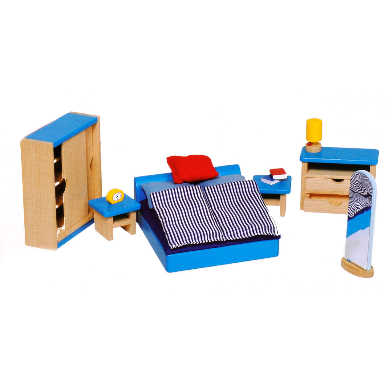 Goki dollhouse furniture: modern bedroom 14-piece (incl. bed linen, excl.