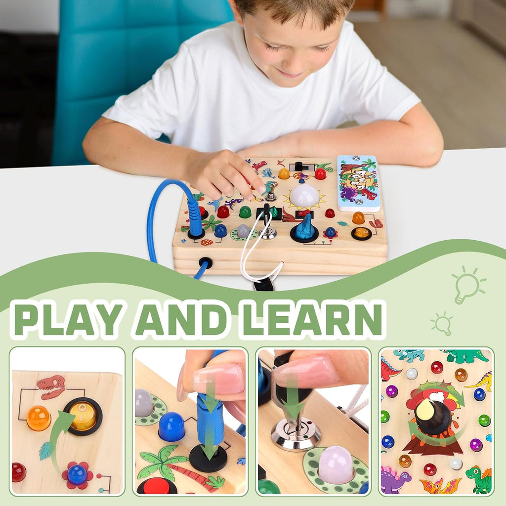 Hoarosall Montessori Leksaker Barn 1 2 3 år Busy Board med LED-strömbrytare Activity Board träleksak från 1 år motorikleksak sensorisk leksak pedagogisk Leksaker Gåvor Spel för bebisar barn