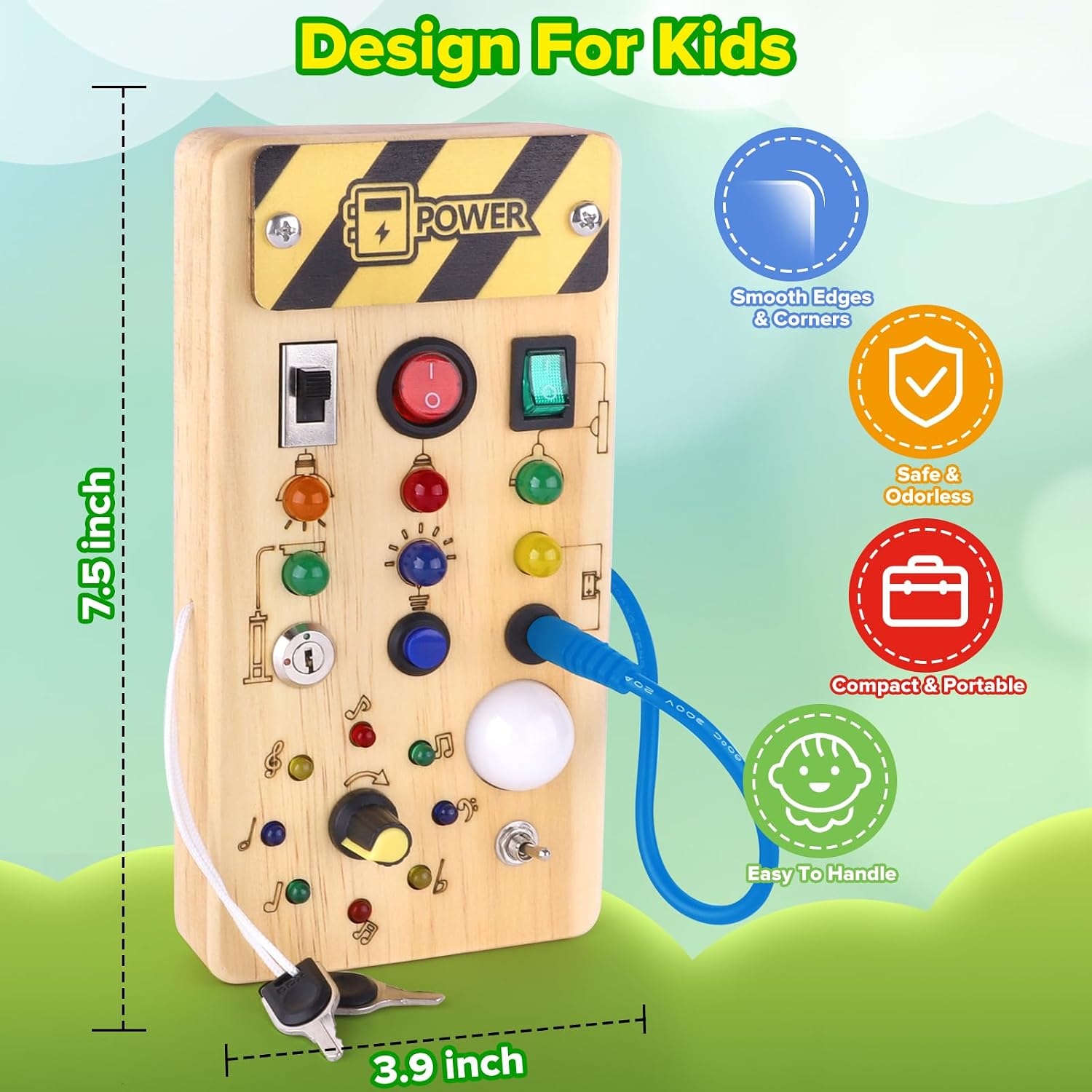 Hoarosall Montessori Leksaker Barn 1 2 3 år Busy Board med LED-strömbrytare Activity Board träleksak från 1 år motorikleksak sensorisk leksak pedagogisk Leksaker Gåvor Spel för bebisar barn