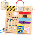 Hoarosall Montessori Leksaker Barn 1 2 3 år Busy Board med LED-strömbrytare Activity Board träleksak från 1 år motorikleksak sensorisk leksak pedagogisk Leksaker Gåvor Spel för bebisar barn