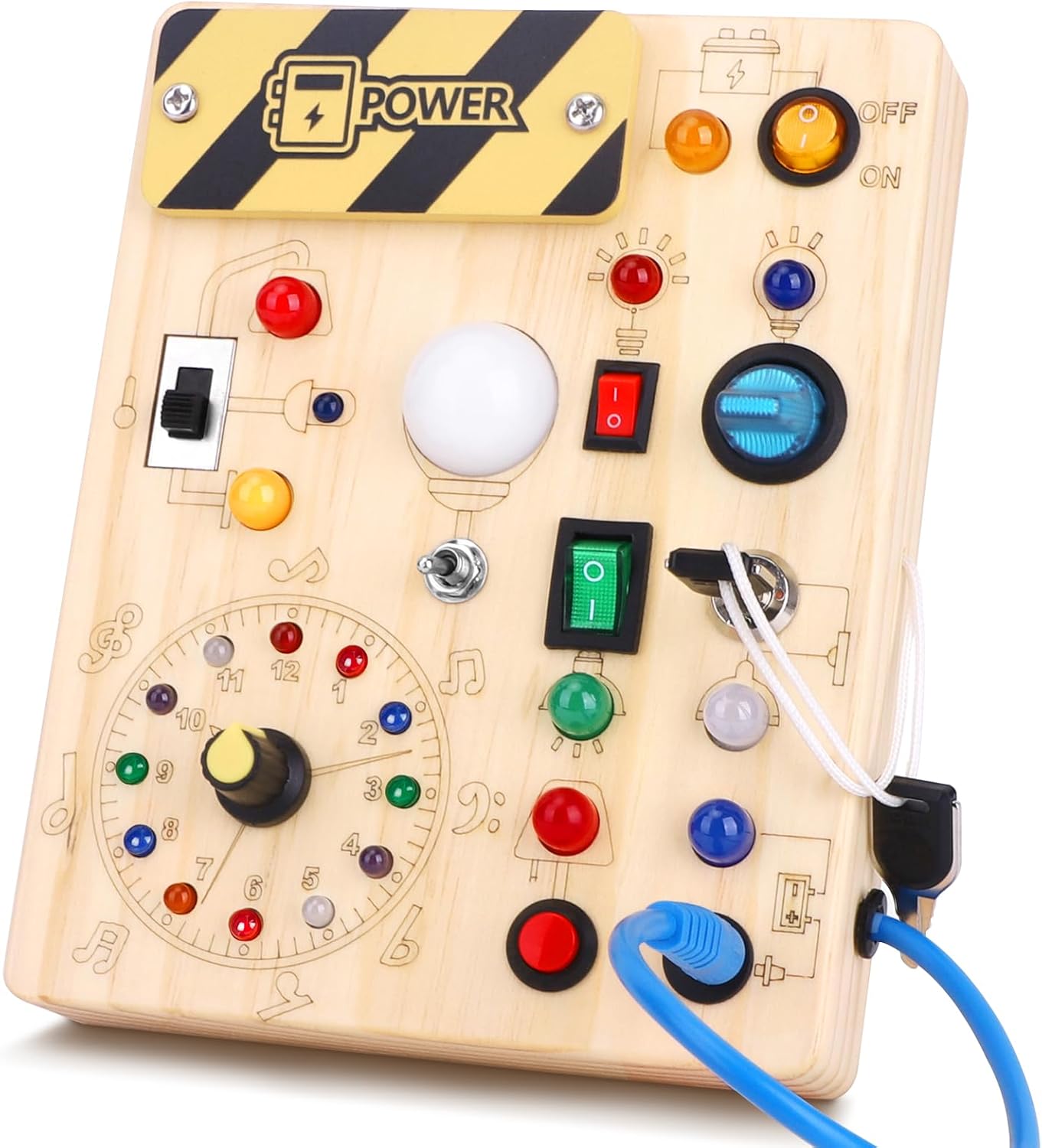 Hoarosall Montessori Leksaker Barn 1 2 3 år Busy Board med LED-strömbrytare Activity Board träleksak från 1 år motorikleksak sensorisk leksak pedagogisk Leksaker Gåvor Spel för bebisar barn