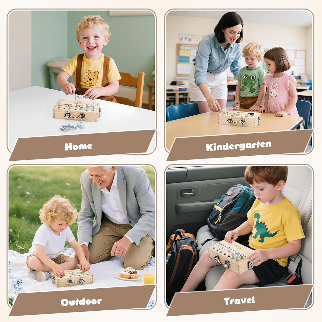 Vanplay Montessori leksak från 3 4 5 år, motorikleksak, träleksak, skruvmejsel, busy board med nyckel och lås, barnleksaker, presenter för flickor och pojke