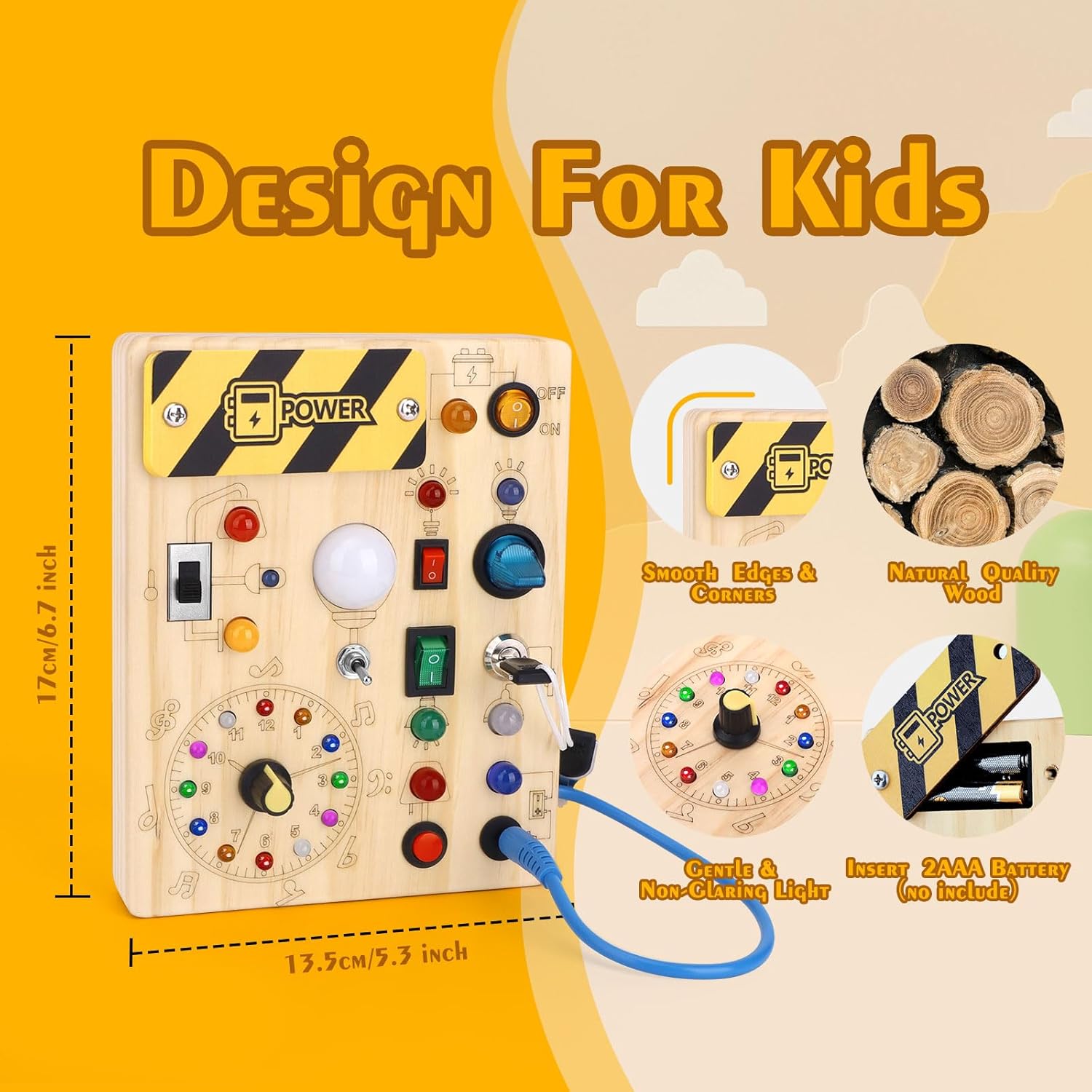 Hoarosall Montessori Leksaker Barn 1 2 3 år Busy Board med LED-strömbrytare Activity Board träleksak från 1 år motorikleksak sensorisk leksak pedagogisk Leksaker Gåvor Spel för bebisar barn