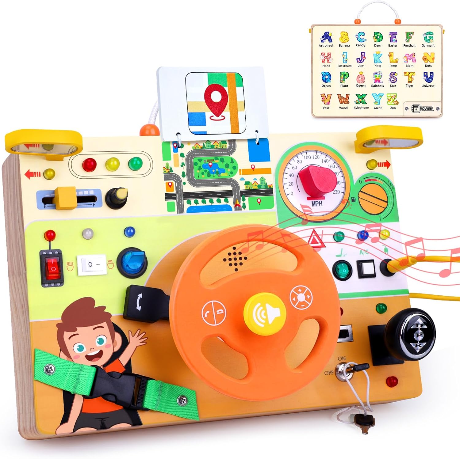 Hoarosall Montessori Leksaker Barn 1 2 3 år Busy Board med LED-strömbrytare Activity Board träleksak från 1 år motorikleksak sensorisk leksak pedagogisk Leksaker Gåvor Spel för bebisar barn