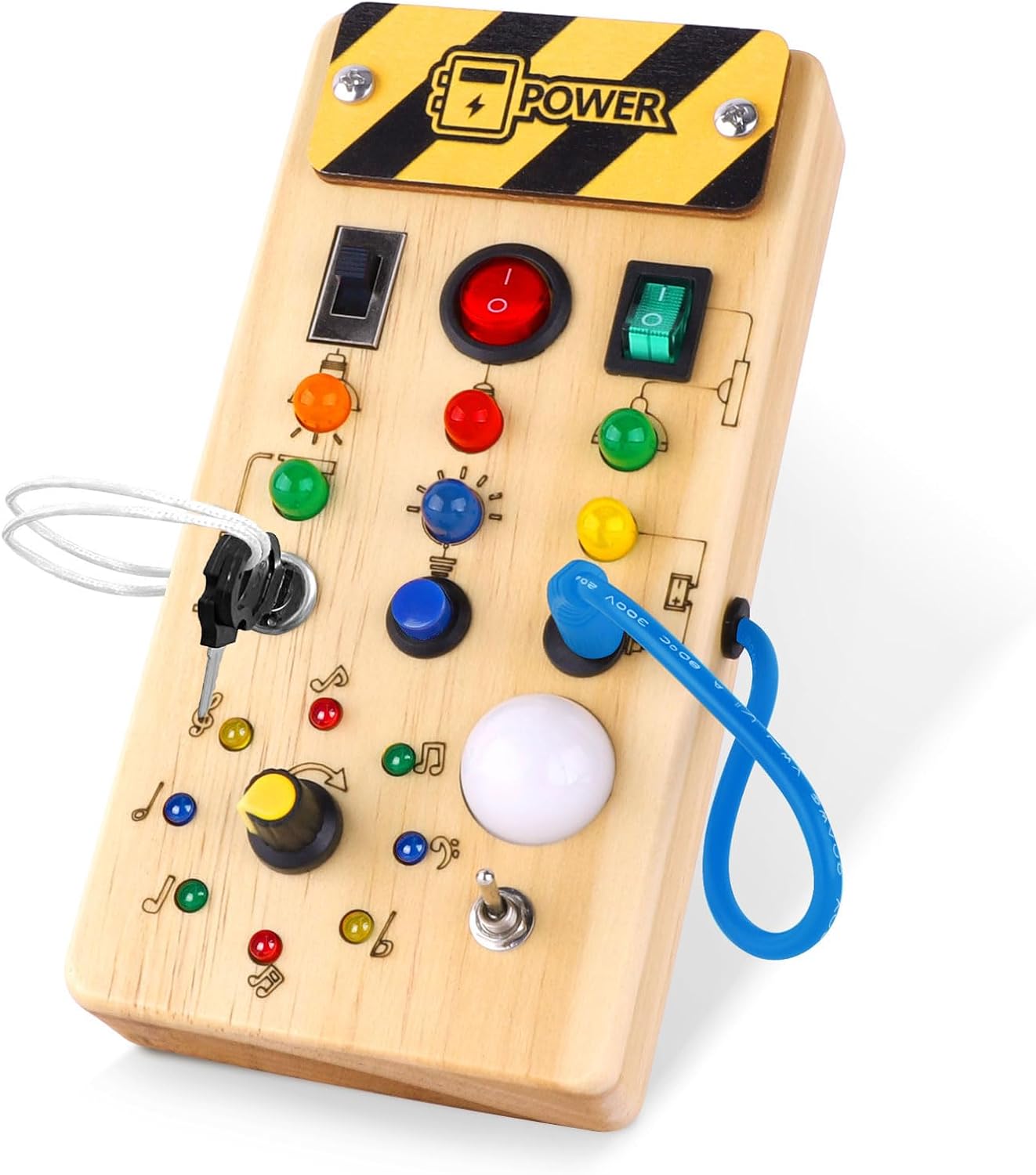 Hoarosall Montessori Leksaker Barn 1 2 3 år Busy Board med LED-strömbrytare Activity Board träleksak från 1 år motorikleksak sensorisk leksak pedagogisk Leksaker Gåvor Spel för bebisar barn
