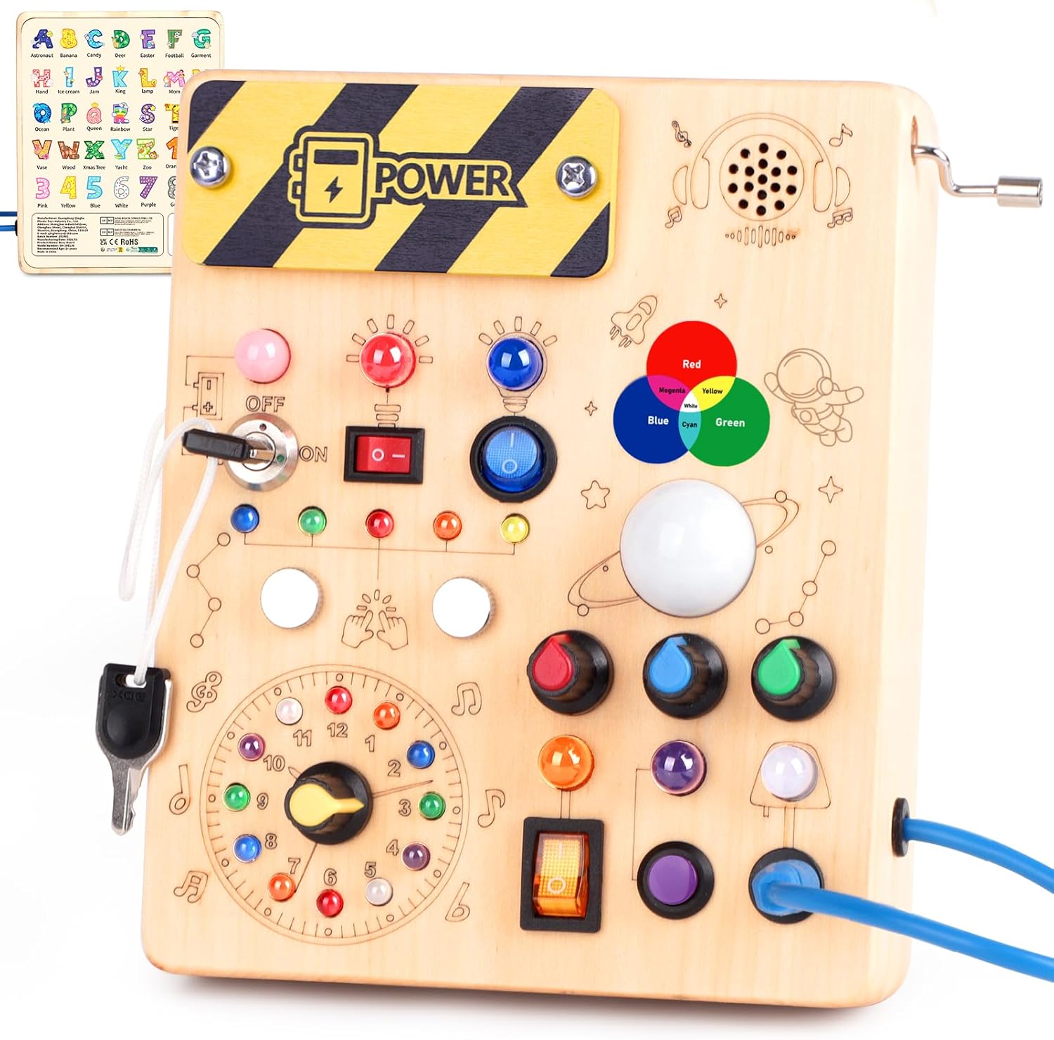 Hoarosall Montessori Leksaker Barn 1 2 3 år Busy Board med LED-strömbrytare Activity Board träleksak från 1 år motorikleksak sensorisk leksak pedagogisk Leksaker Gåvor Spel för bebisar barn