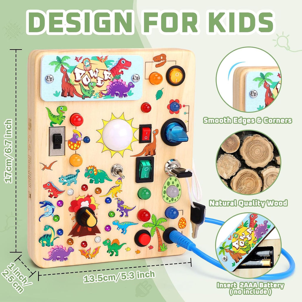 Hoarosall Montessori Leksaker Barn 1 2 3 år Busy Board med LED-strömbrytare Activity Board träleksak från 1 år motorikleksak sensorisk leksak pedagogisk Leksaker Gåvor Spel för bebisar barn