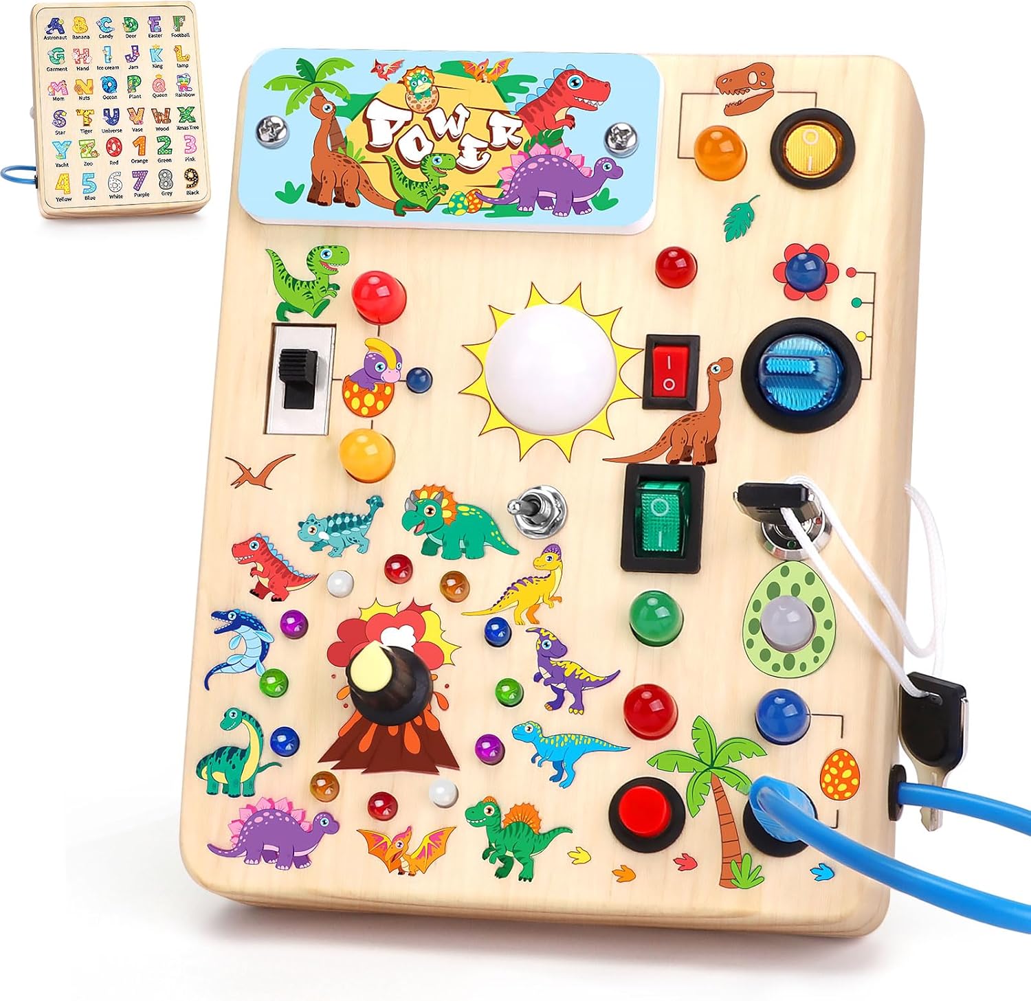 Hoarosall Montessori Leksaker Barn 1 2 3 år Busy Board med LED-strömbrytare Activity Board träleksak från 1 år motorikleksak sensorisk leksak pedagogisk Leksaker Gåvor Spel för bebisar barn