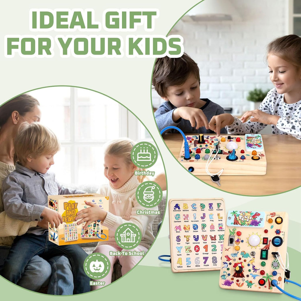 Hoarosall Montessori Leksaker Barn 1 2 3 år Busy Board med LED-strömbrytare Activity Board träleksak från 1 år motorikleksak sensorisk leksak pedagogisk Leksaker Gåvor Spel för bebisar barn