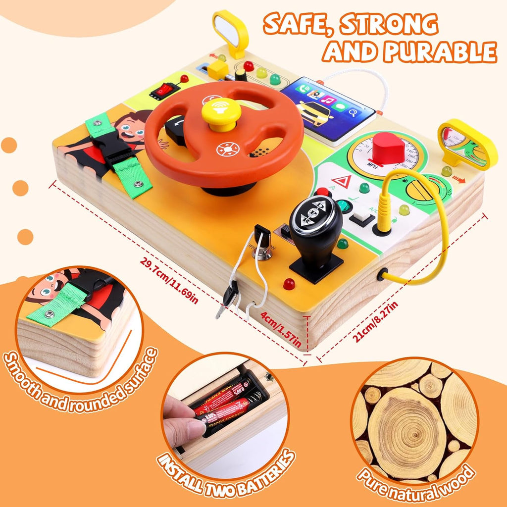 Hoarosall Montessori Leksaker Barn 1 2 3 år Busy Board med LED-strömbrytare Activity Board träleksak från 1 år motorikleksak sensorisk leksak pedagogisk Leksaker Gåvor Spel för bebisar barn