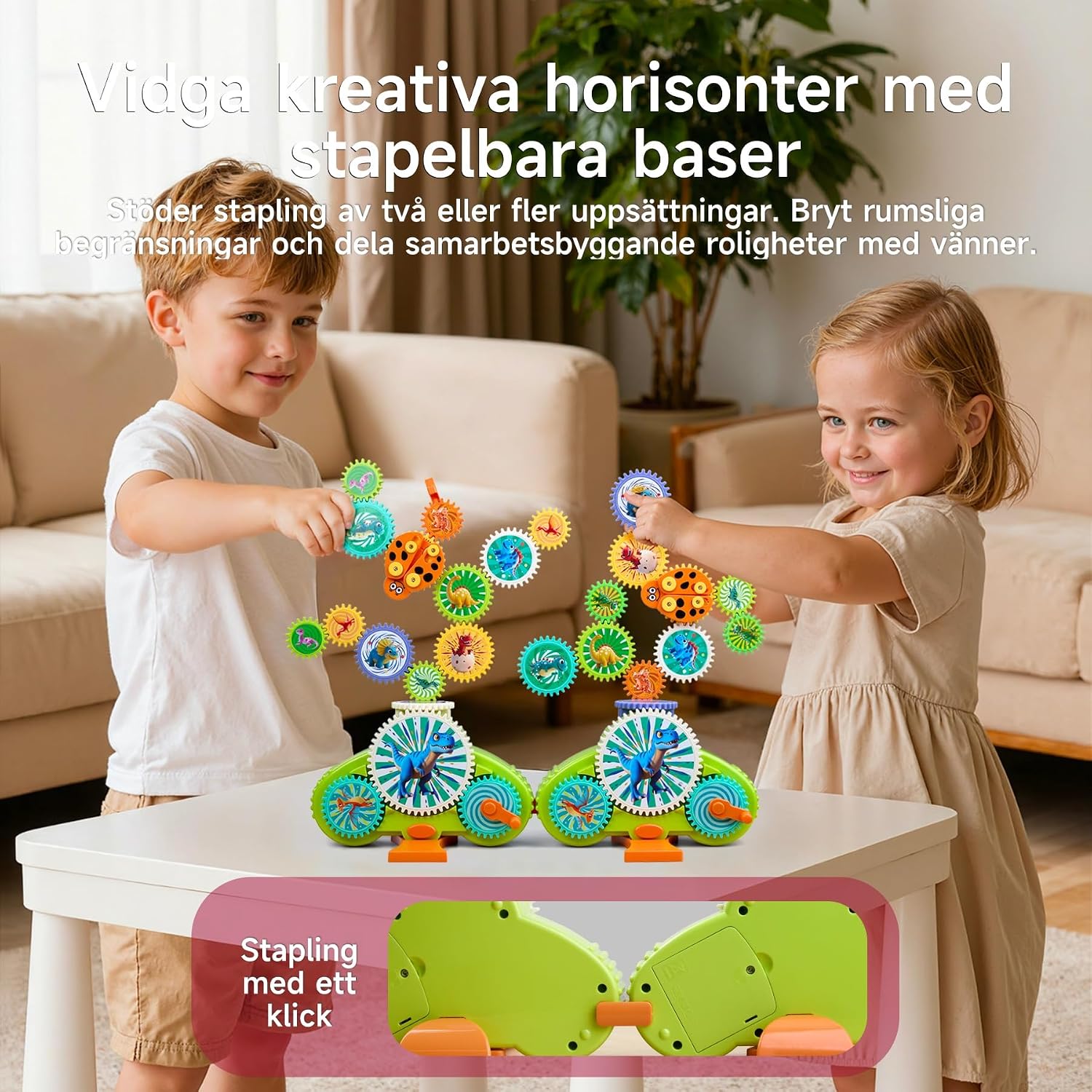 Kugghjulsleksaker för 3 4 5 Åringar, STEM-lärospel, Pedagogiskt Byggläror med Flera Monteringssätt, Främjar Fingerfärdighet, Färgkännedom och Kreativt Byggande