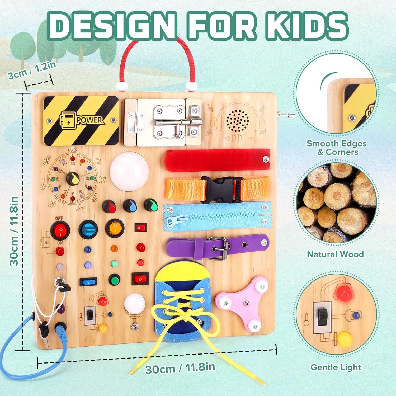 Hoarosall Montessori Leksaker Barn 1 2 3 år Busy Board med LED-strömbrytare Activity Board träleksak från 1 år motorikleksak sensorisk leksak pedagogisk Leksaker Gåvor Spel för bebisar barn