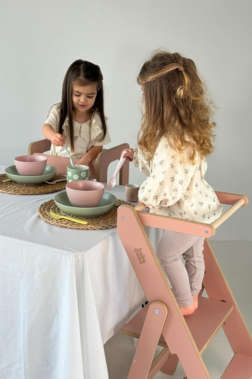 Lärotorn, hopfällbart av trä, kökstorn, kökshjälpare, Montessori-lärotorn, litet (olivgrönt)