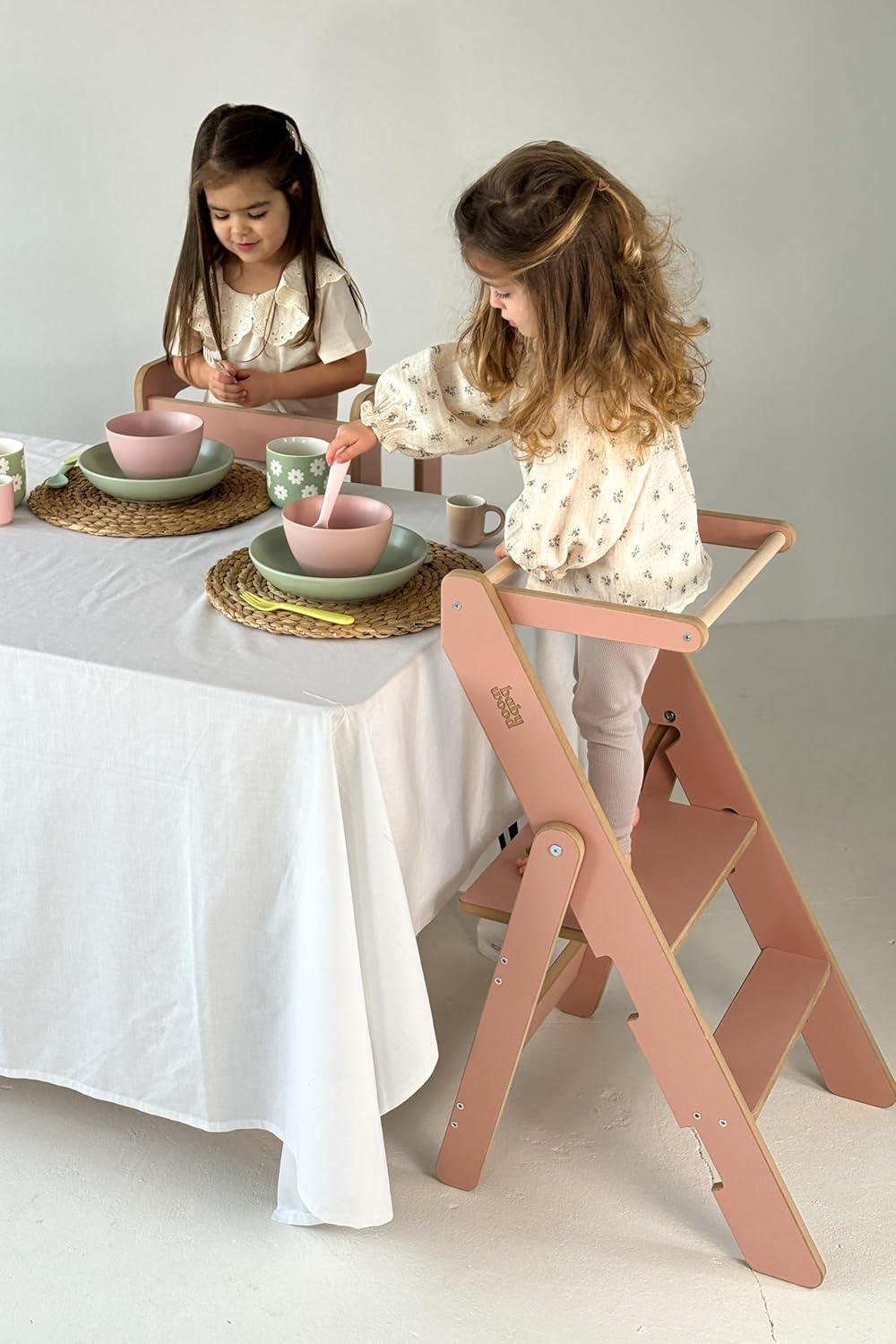 Lärotorn, hopfällbart av trä, kökstorn, kökshjälpare, Montessori-lärotorn, litet (olivgrönt)