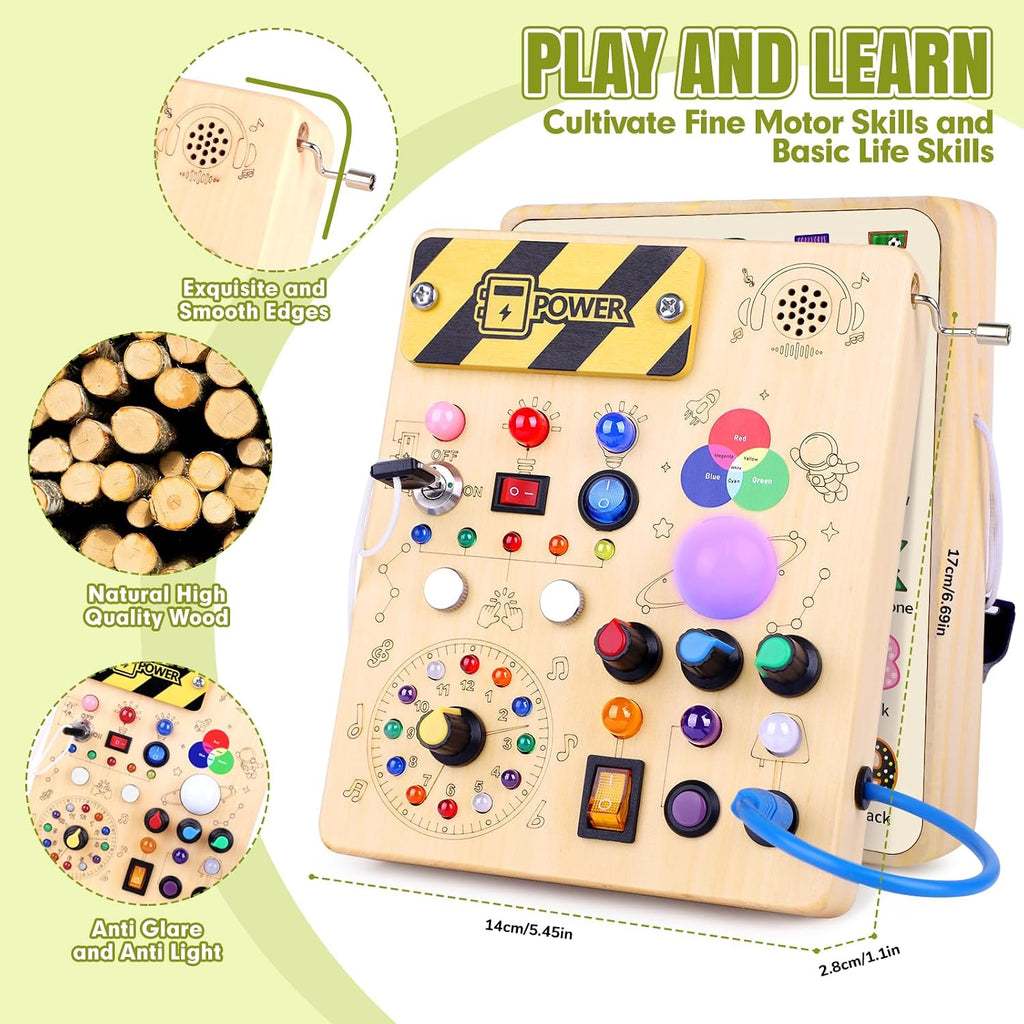 Hoarosall Montessori Leksaker Barn 1 2 3 år Busy Board med LED-strömbrytare Activity Board träleksak från 1 år motorikleksak sensorisk leksak pedagogisk Leksaker Gåvor Spel för bebisar barn