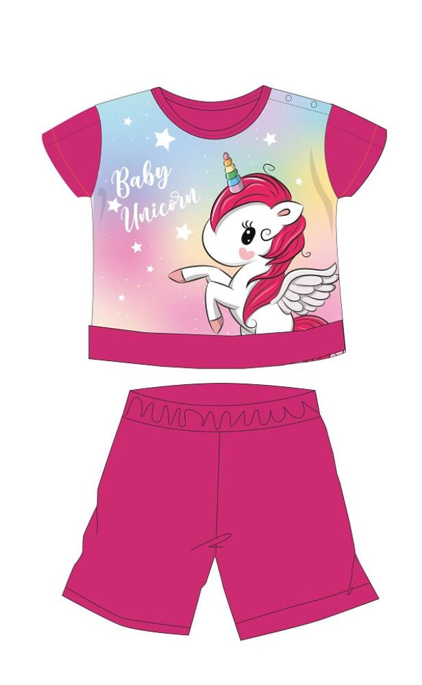 Unicorn Summer Short Sleeve Baby Pajamas - Cotton Jersey Pajamas - Pink - 86