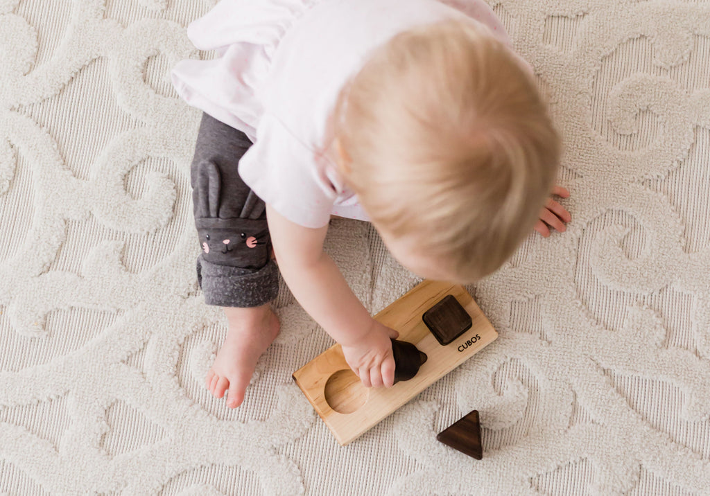 CUBOS-BASIC with Walnut inserts (100% Natural,Shape Sorter,Hardwood, Made in Canada)